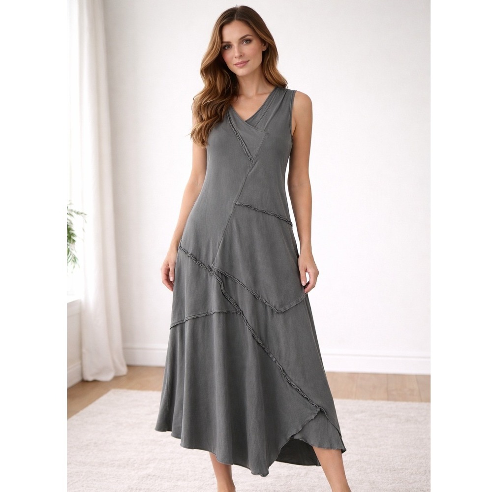 Cynthia Ashby Olive Green‎ Cotton Asymmetrical Deconstructed Lagenlook Dress S